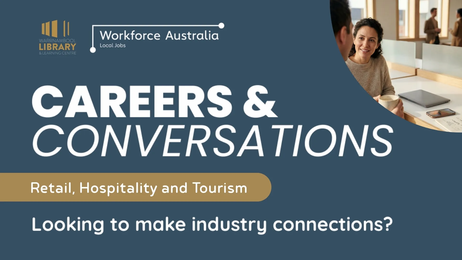 White text on blue background that says careers & conversations