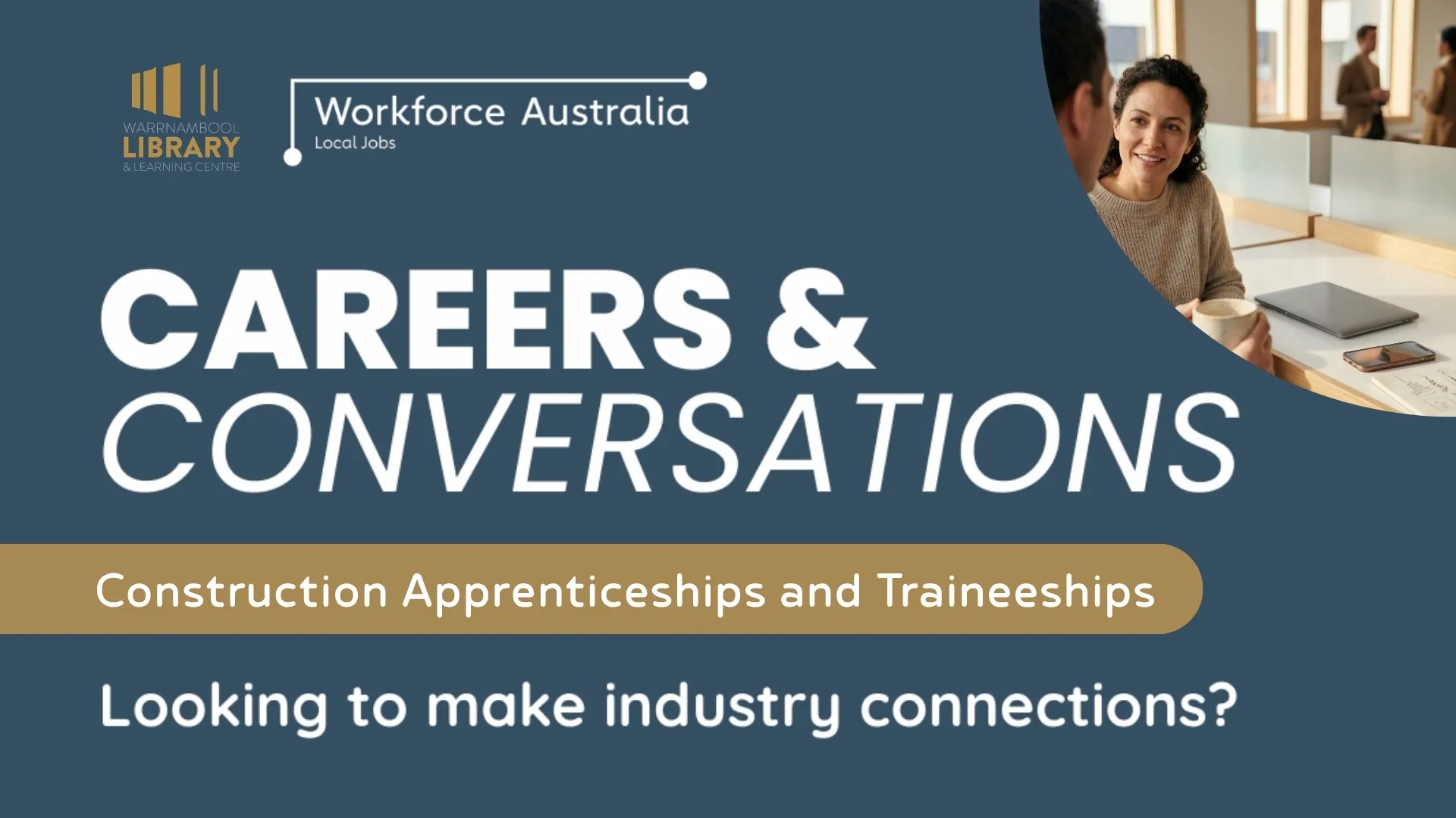 White text on blue background that says careers & conversations