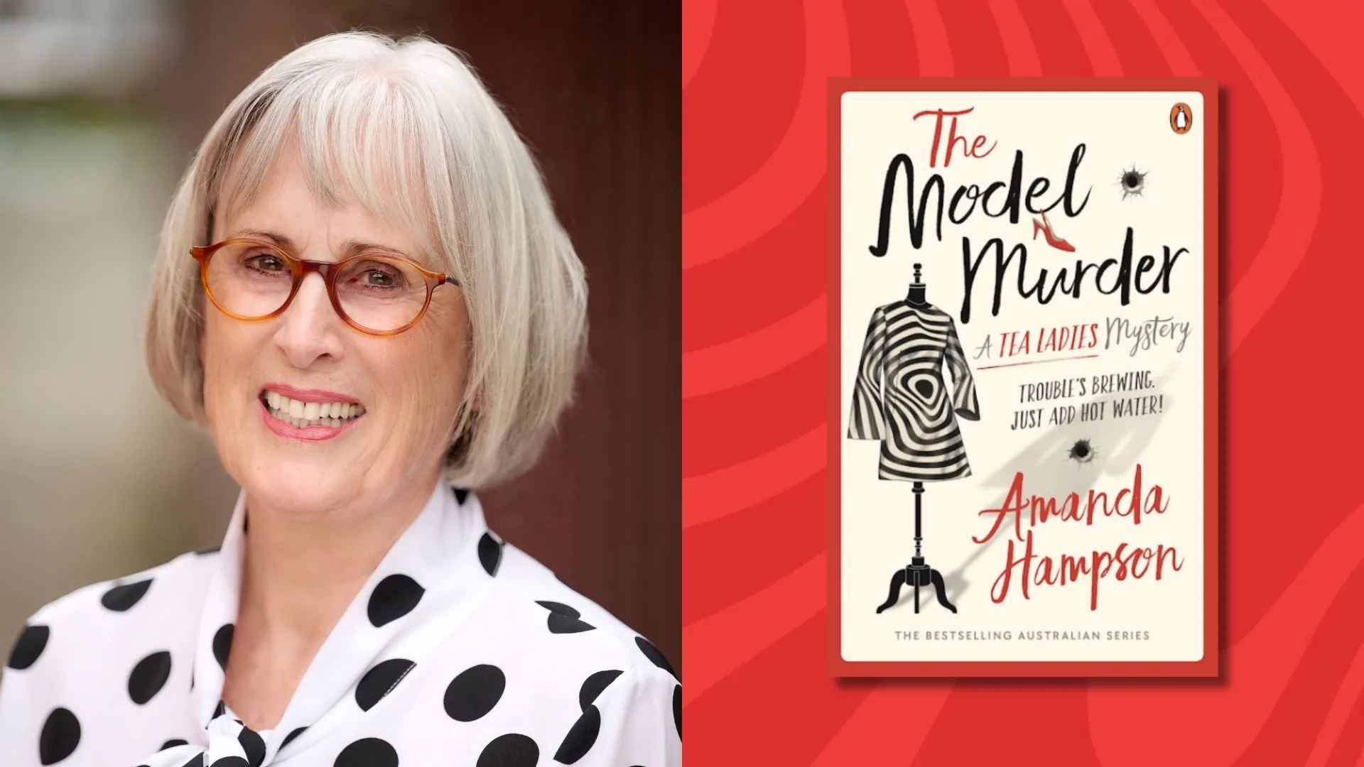headshot of author amanda hampson next to the cover of her book