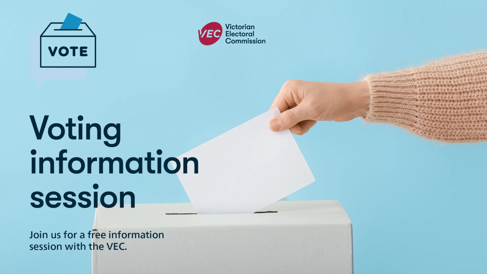 A close up of a person's arm putting an envelope into a voting box
