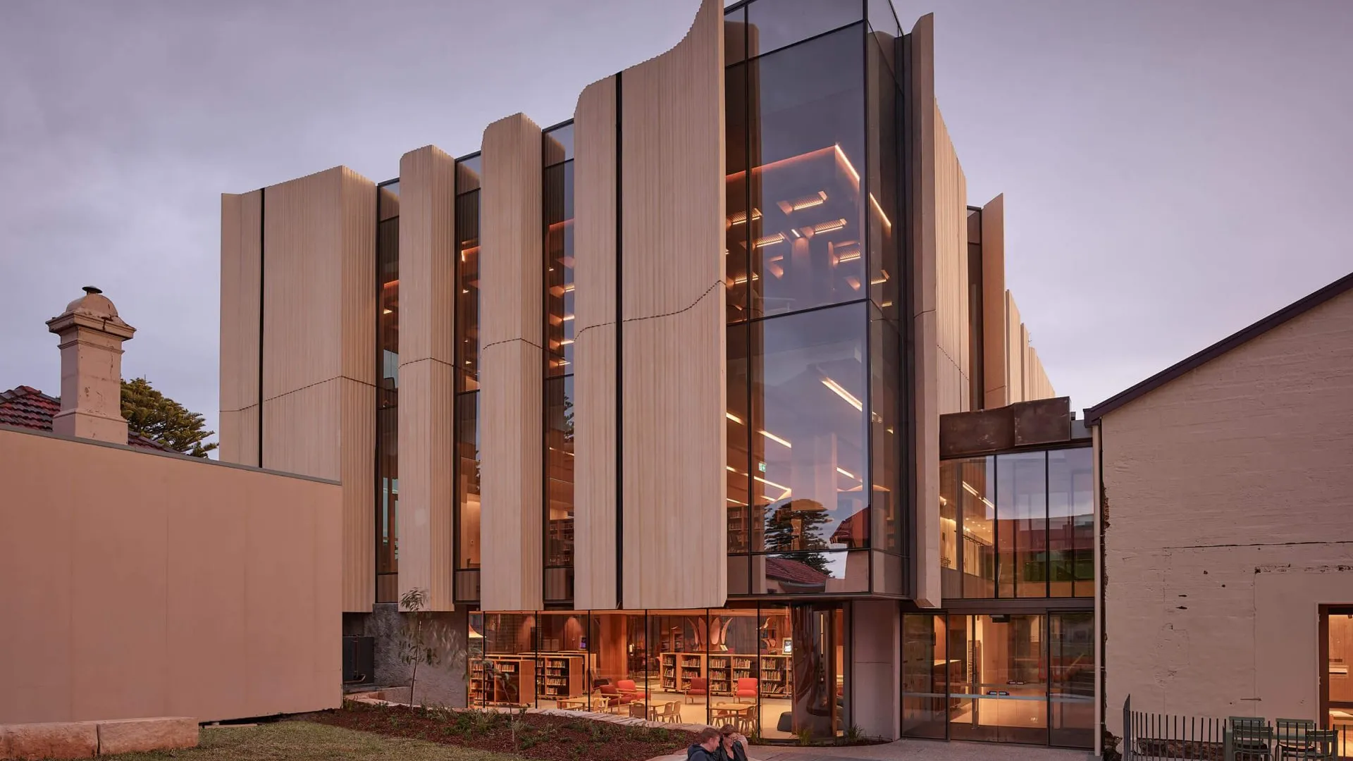 exterior of warrnambool library at dusk